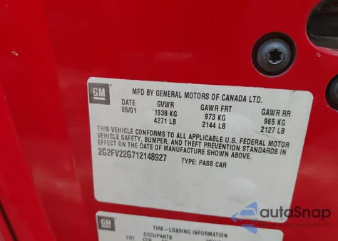 2001 Pontiac Firebird Trans Am из США, поврежденный, VIN 2G2FV22G712148927